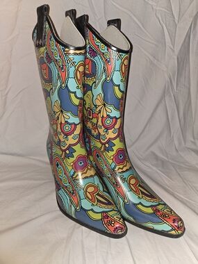 Nomad Yippy Psychedelic Paisley Western Rubber Rain Boots.